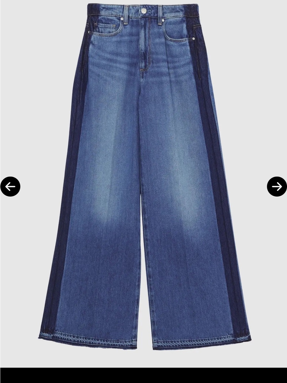 PAIGE Two-Tone Blue Wide Leg Jeans with Dark Side Stripe 28 x 28” - Picture 2 of 11